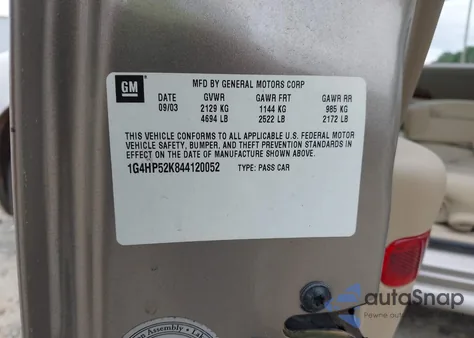 2004 Buick Lesabre Custom из США, поврежденный, VIN 1G4HP52K844120052